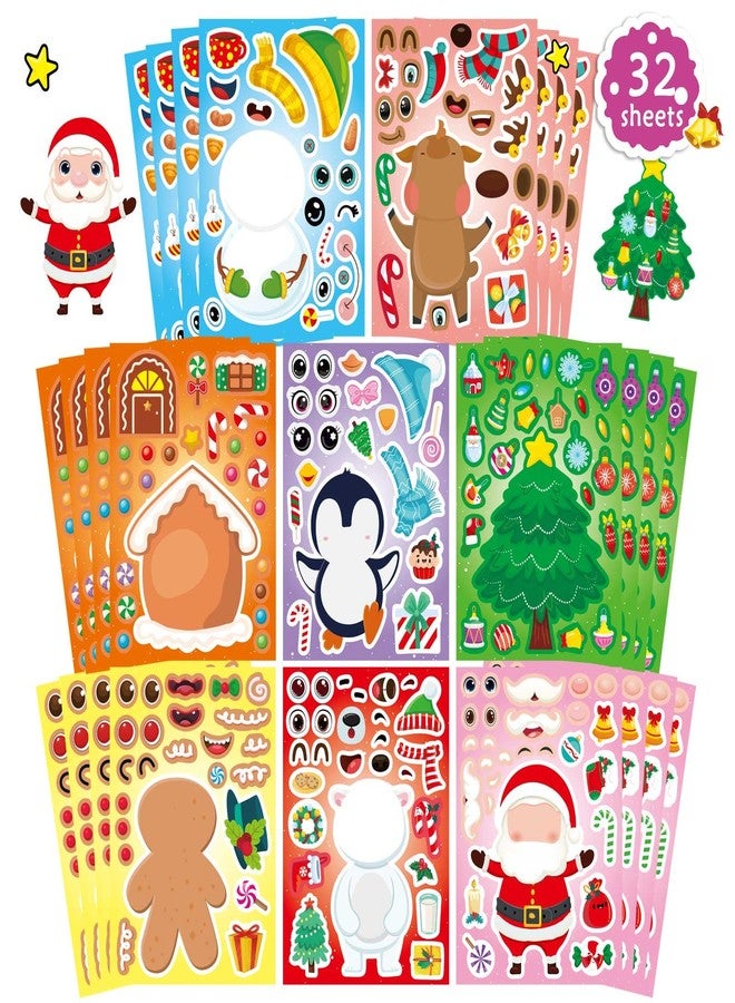 DUJAA 32 Sheets Christmas Stickers for Kids, Make Your Own Santa Claus Snowman Penguin Gingerbread Man Reindeer Face Stickers, Xmas Party Games Sticker Christmas Stocking Stuffer - Image 1